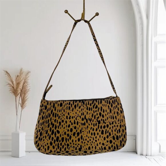 Brandy Melville Y2K Genuine Leather Cheetah Leopard Tan Black Mini Shoulder Bag - Picture 1 of 7